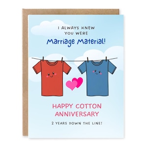 Jolie carte de voeux pour 2e anniversaire, anniversaire du coton, j'ai toujours su que vous étiez Carte de matériel de mariage, carte pour 2e anniversaire, 2 ans