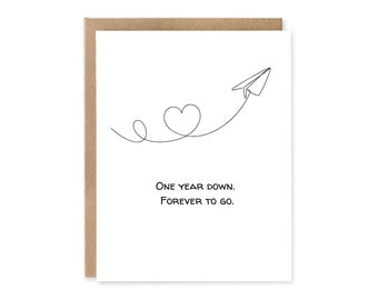 Tarjeta de aniversario en papel: Un año después, diseño de avión