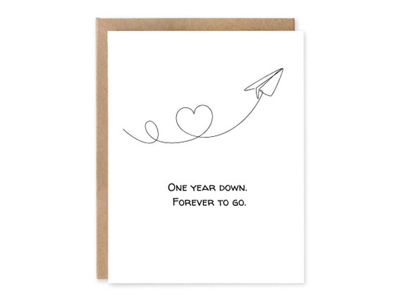 One year down Forever to go  / Paper Anniversary Card / one year anniversary / 1st anniversary card /  for husband / for wife / anniversary