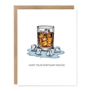 Espero que seu aniversário seja demais - cartão fofo, para ele, namorado, marido, uísque, bourbon, com gelo, trocadilho de comida, cartão comemorativo, 21º aniversário