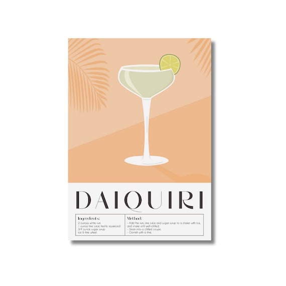 Daiquiri cocktail recipe print. Daiquiri cocktail. Cocktail lover. Cocktail lover gift. Cocktail wall art. 3 Sizes Available