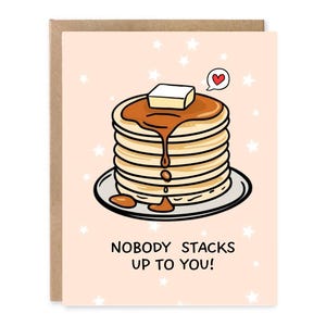 Carte Personne ne empile jusqu'à vous, carte d'anniversaire de crêpes mignonnes, carte d'anniversaire, cartes de jeux de mots nourriture