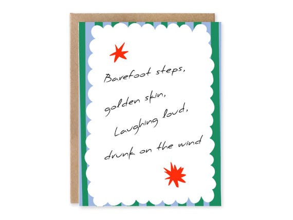 Barefoot Steps Poetry Card | Summer Vibes Greeting Card | Boho Aesthetic Card | 5x7 Blank Inside | Friendship Card | Nature Lover Gift