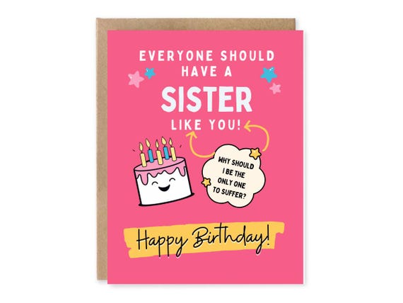 Birthday Card For Sister, Cute Birthday Card for Sister, Greeting Card From Sister, From Brother,