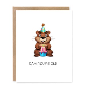 Funny Birthday Greeting Card DAM Youre Old / Carte de voeux castor / Anniversaire castor, carte Barrage castor