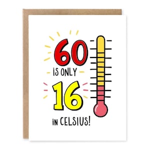 Carte d'anniversaire drôle pour le soixantième | 16 pouces Celsius LOL, cadeau pour une soixantaine d'années, sentez-vous jeune, pour les collègues, la famille et les amis, jolie carte pour vieillir