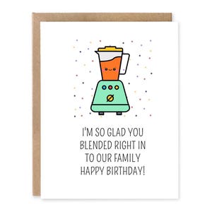Je suis ravie que vous ayez fait partie de notre famille | Famille recomposée | Carte d'anniversaire de demi-frère ou belle-soeur | Carte drôle | Carte de jeu de mots |