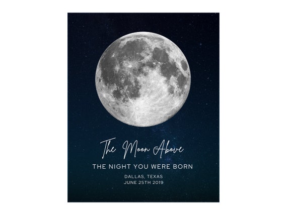 The Day You Were Born Moon Phase Print,  Personalized Moon Print Birthday Gift for Her Friend, Night You Were Born Poste