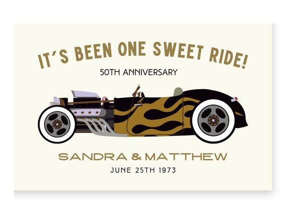Personalised 50th Anniversary Gifts, Golden Wedding Gift for Parents, Car Lover Gift, Cruise-in Art Print, Hot Rod Gift, Classic Car