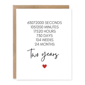 Carte compte à rebours anniversaire de deux ans - carte 2e anniversaire - carte d'anniversaire de mariage - carte personnalisée