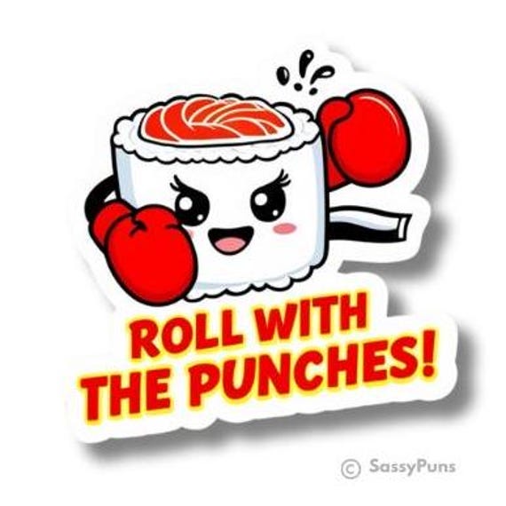 Food Pun Sticker, Roll with the Punches, Funny Boxing Sticker, Water Bottle Sticker, Coffee Mug Stickerm Sticker for a Chef