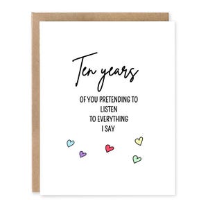 Divertente biglietto di auguri per il 10° anniversario, 10 anni di matrimonio, biglietto di auguri per il 10° anniversario di matrimonio