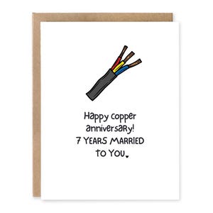 Carte d'anniversaire de mariage en cuivre drôle drôle pour lui Carte d'anniversaire de 7 ans Jolie carte de jeu de mots du 7e anniversaire pour mari