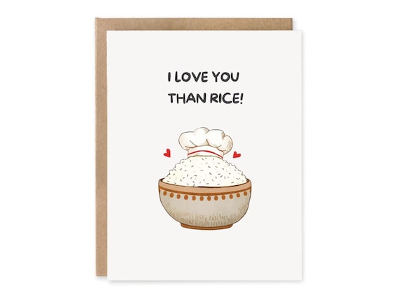 Cute, I Love you More than Rice, I Love you Greeting Card, Gift for Anniversary, Asian Food Humour, Pinoy Puns, Filipino Humour
