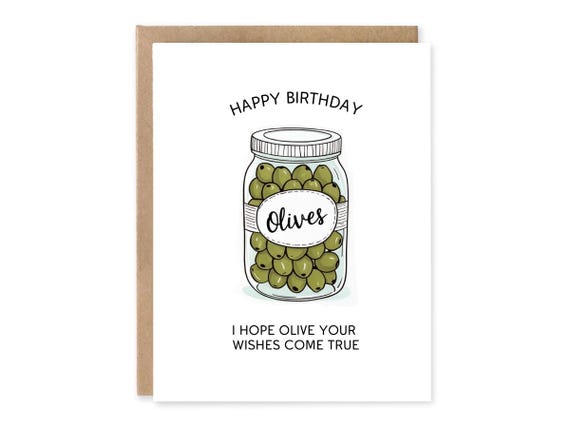 Olives Birthday Card | Olive Jar Birthday Card, Food Puns, Cute Cards, Kawaii Art, Punny Cards