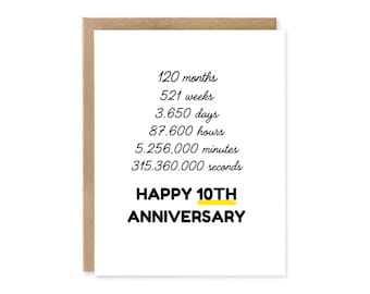 Tarjeta del décimo aniversario, diez años juntos, cartulina ecológica