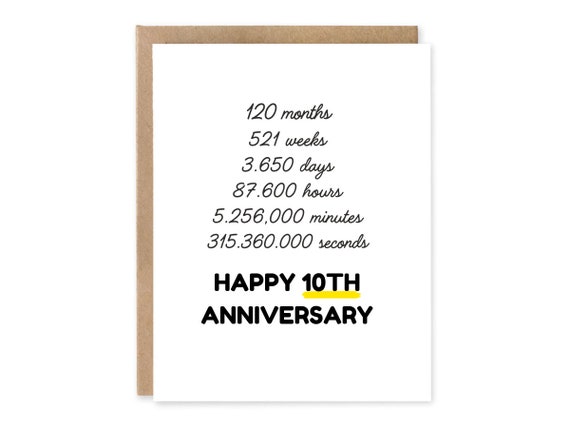 10th Anniversary Card, Ten Years Down Forever to Go Card, Anniversary Card For Him, Tin Anniversary Card, Ten Years Anniversary Card