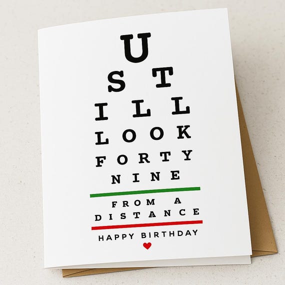 Funny 50th birthday card, still look 49 from distance, funny birthday card for him, her,  birthday card,  50th birthday, funny eye chart