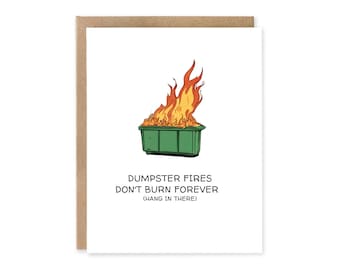 Tarjeta de incendio en el contenedor de basura, tarjeta de felicitación divertida