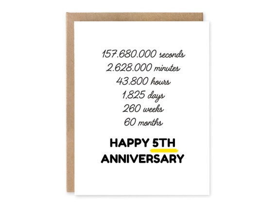 Five Years Anniversary Countdown Card - 5th Anniversary Card - Wedding Anniversary Card - Personalised Card