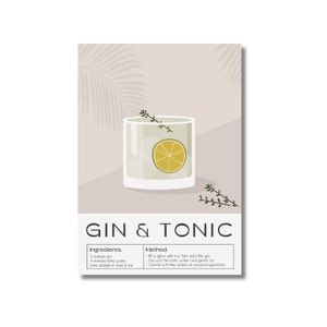 Impression de recette de cocktail gin tonic. Gin tonic cocktail. Amateur de cocktails. Cadeau pour les amateurs de cocktails. Décoration murale cocktail. 3 tailles disponibles