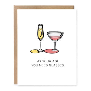 À votre âge, vous avez besoin de lunettes, carte d'anniversaire, carte de vin amusante, jeu de mots gastronomique, carte de voeux,