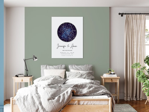 Custom Star Map By Date and Location, Silver Foil Look The Night Sky Poster, Night We Met Anniversary Gift, Night Sky Print, Wedding Gift