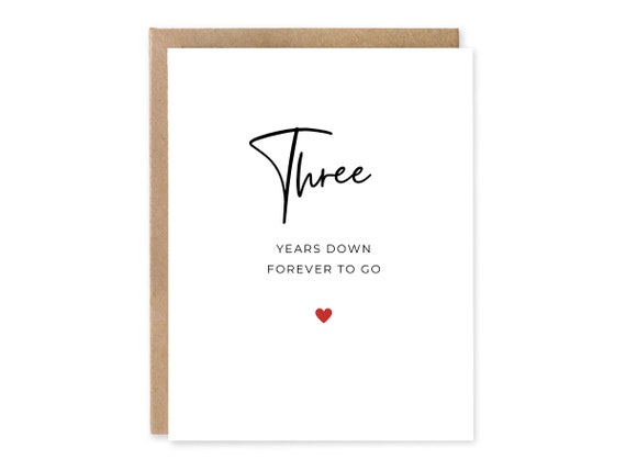 Third Anniversary Card, Three Years Down Forever To Go, 3rd Anniversary Gift, Card For Boyfriend, Card For Girlfriend, 3rd Anniversary Card