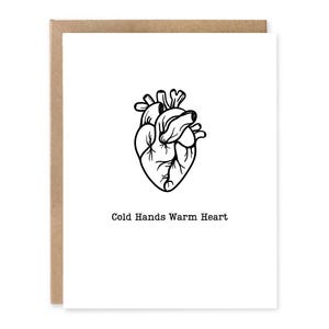 Tarjeta de felicitación con manos frías y corazón cálido, tarjeta de felicitación científica, divertido juego de palabras médico cardíaco, regalo para estudiantes de medicina, anatomía