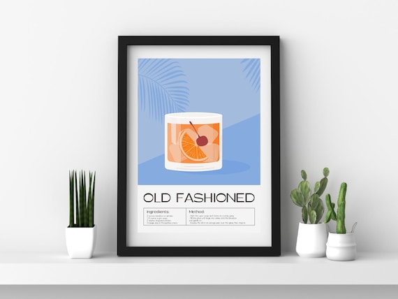 Old Fashioned cocktail recipe print. Old Fashioned cocktail. Cocktail lover. Cocktail lover gift. Cocktail wall art. 3 Sizes Available