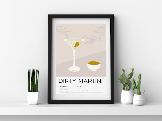 Dirty Martini cocktail recipe print. Martini cocktail. Cocktail lover. Cocktail lover gift. Cocktail wall art. 3 Sizes Available