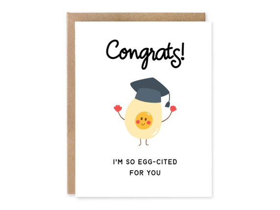 Funny Graduation Card For Her, Cute Graduation Card For Daughter, Niece, Nephew, I'm So Excited (Egg-cited for you)  For You - Egg Pun