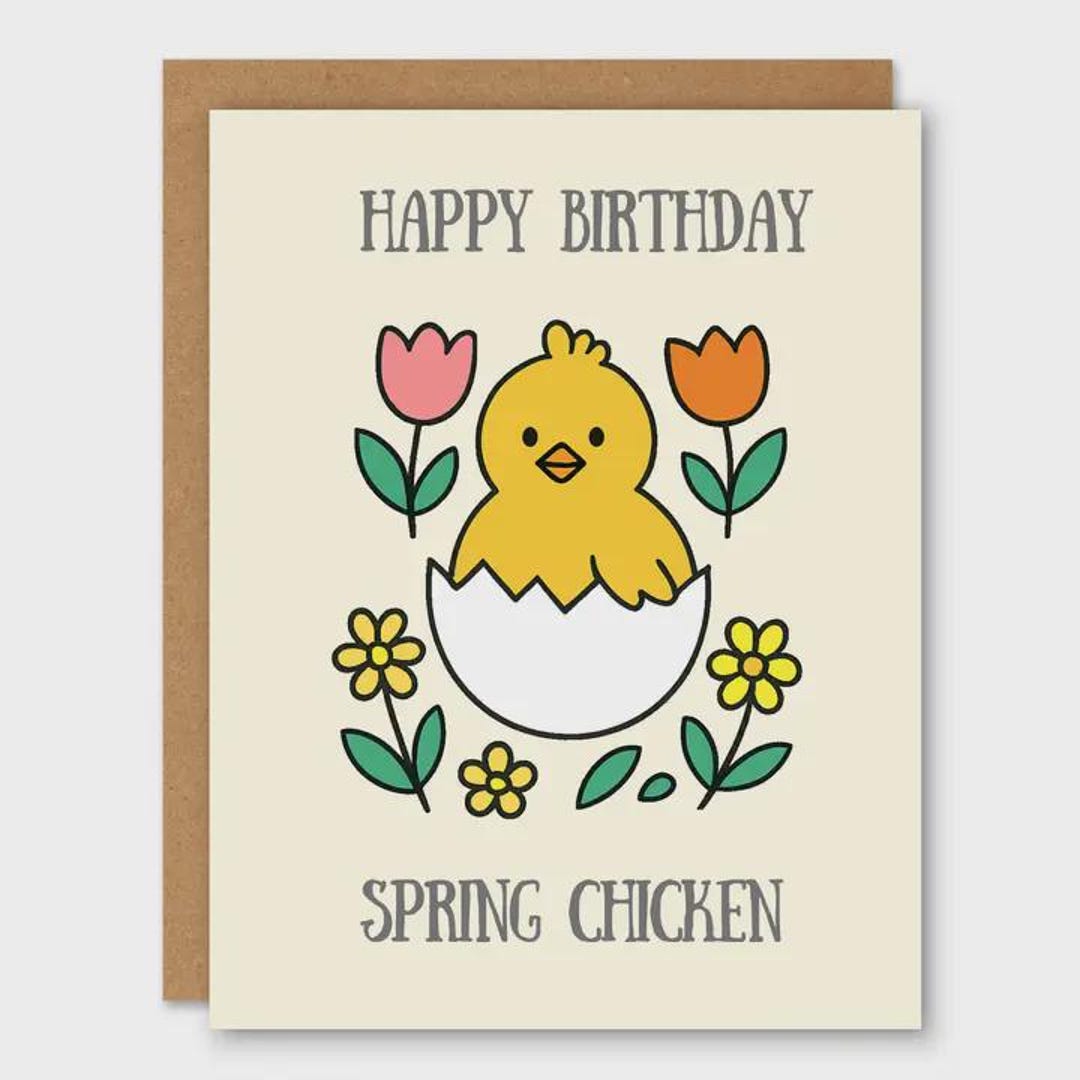 Spring Chicken Birthday Greeting Card - Etsy