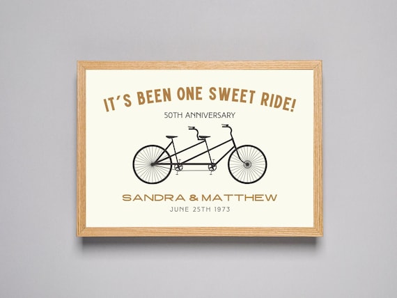 Personalized 50th Anniversary Gifts, Golden Wedding Gift for Parents, 50th Wedding Anniversary Gifts, Tandem Bicycle, Lovebirds Print