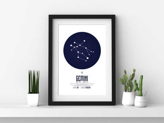 Gemini Zodiac Zodiac Constellation  Art Print. - Birthday Gift - Unique Zodiac Gift
