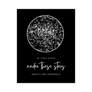 Cadeau d'anniversaire personnalisé Sous les étoiles | Carte des étoiles imprimée | 10e anniversaire | Cadeau 5e anniversaire | Cadeau d'amour pour couple