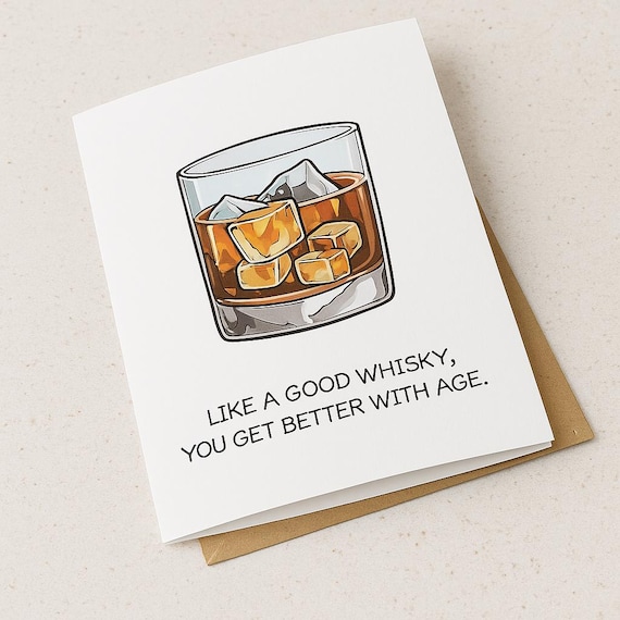 Birthday Cards for Men – Funny Dad Birthday Cards – Whiskey Old Man Birthday Card – Grandad Birthday Cards – Bourbon Husband Birthday Card
