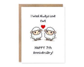 Funny 7th Wool Anniversary Card – Sheep Pun Gift for Wife/Husband