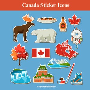 KANADA Symbol Aufkleber: Wir feiern einige der berühmtesten Symbole Kanadas Wasserflaschen-Aufkleber / Laptop-Aufkleber / Telefon-Aufkleber /