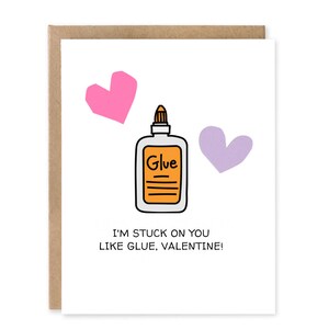 Carte de Saint-Valentin Punny / Je suis collé à toi comme de la colle, Saint-Valentin ! / Jolies cartes de voeux pour la Saint-Valentin
