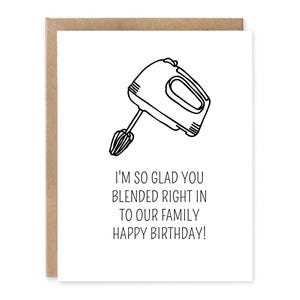 Je suis ravie que vous ayez fait partie de notre famille | Famille recomposée | Carte d'anniversaire de demi-frère ou belle-soeur | Carte drôle | Carte de jeu de mots |