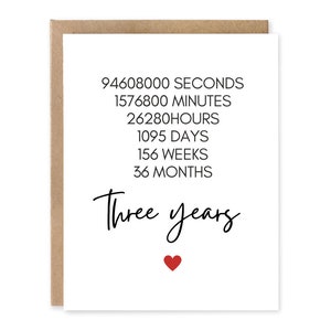 Carte compte à rebours anniversaire de trois ans - carte du 3e anniversaire - carte d'anniversaire de mariage - carte personnalisée