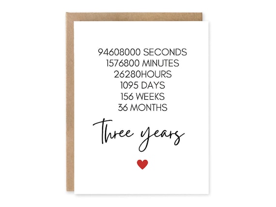 Three Years Anniversary Countdown Card - 3rd Anniversary Card - Wedding Anniversary Card - Personalised Card