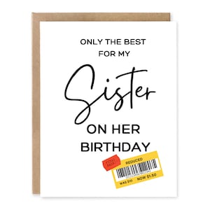 Cartão de aniversário engraçado para irmã, cartão de aniversário engraçado Cartão engraçado de irmã, aniversário divertido, irmã de presente, cartão reduzido, cartão com desconto