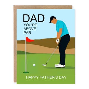 Divertente biglietto d'auguri per la festa del papà a tema golf, gioco di parole sul golf, biglietto d'auguri a tema golf, per papà, per lui, per il nonno