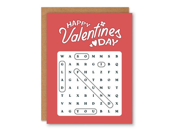 Word Search Valentines Day Card