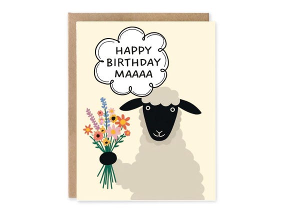 Funny Birthday Card for Mother Mom - Happy Birthday Maaaa, card for mum, card for mom, punny card for mum, sheep themed, Birthday Pun Cards
