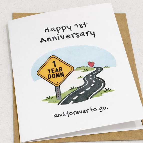 1st Anniversary Gift, One Year Down forever to go, Personalized Anniversary Card