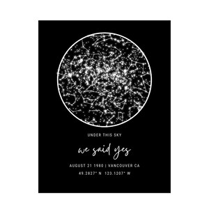 Carte des étoiles personnalisée par date et lieu, Nous avons dit oui, affiche du ciel nocturne, cadeau d'anniversaire de notre rencontre la nuit, impression ciel nocturne, cadeau de mariage