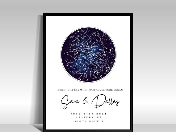 Custom Star Map By Date and Location, Silver Foil Look The Night Sky Poster, Night We Met Anniversary Gift, Night Sky Print, Wedding Gift